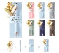 Set de 6 Bolígrafos de Regalo con Bolígrafos Táctiles, Portalápices de Papel con Flores Secas, Regalo de Agradecimiento para Profesores, Compañeros de Clase, Colegas, Familiares y Amigos(B)
