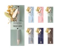 Set de 6 Bolígrafos de Regalo con Bolígrafos Táctiles, Portalápices de Papel con Flores Secas, Regalo de Agradecimiento para Profesores, Compañeros de Clase, Colegas, Familiares y Amigos (A)