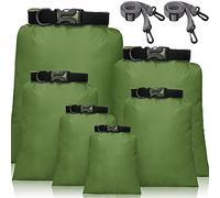 Set de 6 Bolsas Secas Impermeables Set Combinado Ligero con Sacos de 15 L, 8 L, 5 L, 4 L, 3 L, 2 L y 2 Correas de Hombro Larga Ajustable para Kayak, Rafting, Canotaje (Ejercito Verde)
