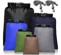 Set de 6 Bolsas Secas Impermeables Set Combinado Ligero con Sacos de 15 L, 8 L, 5 L, 4 L, 3 L, 2 L y 2 Correas de Hombro Larga Ajustable para Kayak, Rafting, Canotaje (Colores Variados)