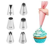 Set de 6 boquillas pasteleras profesionales grandes (580, 2D, 2C, 1M，1A,6B) para manga pastelera - decoración y preparación de cupcakes, tartas, buñuelos, croquetas