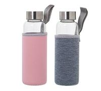 Set de 6 Botellas de 360ml de Cristal borosilicato con Funda de Neopreno en Rosa y Gris 6x19cm