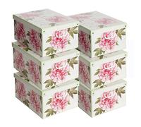 Set de 6 Cajas de Armario con Tapa - Organizadores de Cambio de Temporada en Cartón 39x50x24 cm Peonias - Made in Italy, Resistentes, Fáciles de Montar, con Asas