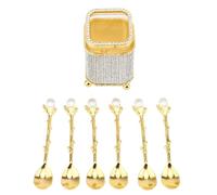Set de 6 Cucharas Pequeñas para Helado con Soporte de Almacenamiento, Cucharas de Mezcla de Aleación de Zinc, Cucharas para Postres y Tartas, Perfectas para Helado de Verano (Tipo 1)