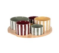 Set de 6 cuencos para aperitivos de cerámica multicolor y bandeja