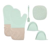 Set de 6 Guantes Horno Silicona Verde Menta - Manoplas Horno Resistentes al Calor - Guantes Horno Cocina Antiquemaduras para Cocinar, Hornear y Asar, Cocina Práctica y Estilizada