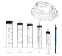 Set de 6 Jeringas Reutilizables, 1 ml, 5 ml, 10 ml, 20 ml, 30 ml, 60 ml con Manguera, para Laboratorio, Alimentación de Mascotas y Riego de Plantas
