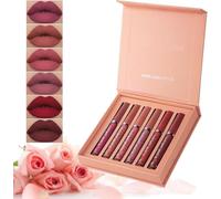 Set de 6 labiales líquidos mate con efecto de tinte labial, Everlasting Liquid Lipstick Matte, vaso antiadherente, brillo labial resistente al agua