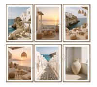 Set de 6 láminas estilo mediterráneo y boho sin marco - arte de pared con paisajes de Mykonos e islas griegas, impresión en papel 300g - tamaños 30×42 (DINA3)o 21×30 cm (DINA4) (30x42 cm (DINA3))