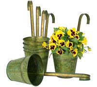Set de 6 macetas colgantes con ganchos de metal desmontables, macetas de acero galvanizado perfectas para decoración moderna y maceteros, para plantas al aire libre, balcón, jardín