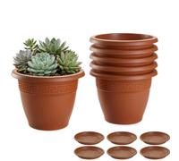 Set de 6 Macetas de Plástico con 6 Platos (14cm, 16cm,18cm, 20cm, 25cm, 30cm, 35cm o 40cm) Diseño elegante para Interiores y Exteriores, Patio y Decoración, Ideal para Verduras y Flores ,Maceteros de
