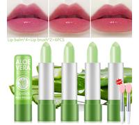 [Set de 6 piezas] [ Labial Brocha Labial X 2] Labial de Aloe Vera que de Color con la , Labial Hidratante Impermeable, Cuidado Labial Anti-Sequedad Otoño Invierno