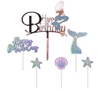 Set de 6 piezas para decorar tartas de cumpleaños con temática de sirenas, decoraciones para tartas de cumpleaños de niñas, decoraciones para tartas de fiesta con temática de sirenas, etc.