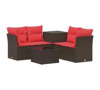 Set de 6 piezas Sofás Exterior Poli Ratan y Acero Marrón Rojo | Cojines de espuma incluidos, baúl de almacenamiento, diseño modular, resistente a la intemperie, fácil mantenimiento