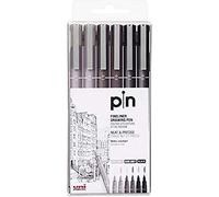 SET DE 6 ROTULADORES CALIBRADOS UNI-PIN GRIS&NEGRO CON VARIOS TRAZOS DIFERENTES DE LA MARCA UNI-BALL
