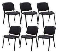 Set De 6 Sillas De Conferencia Ken En Cuero Sintético | 6 Sillas De Reuniones Apilables I 6 Sillas De Espera con Base De Metal I Color:, Color:Negro