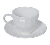 Set de 6 Tazas de té con Plato de Porcelana y con Caja de Regalo en Blanco Taza 10,5x8,2cm, Plato 6,5cm