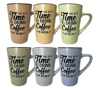 Set de 6 Tazas XXL 500 ml de Cerámica PREMIUM - The Best Time to Drink Coffee is Now - Mugs Grandes XL para Café - 6 Colores Diferentes - Aptas Microondas, Lavavajillas y Congelador 13,5 cm