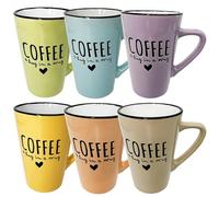 Set de 6 Tazas XXL de Cerámica PREMIUM 500 ml - Coffee a Hug in a Mug - Mugs Grandes XL para Café - 6 Colores Diferentes - Aptas Microondas, Lavavajillas y Congelador 13,5 cm