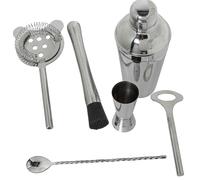 Set de 6 Utensilios para Cocktail de Acero Inoxidable Brillo Cuchara 28 cm. Coctelera 550 ml