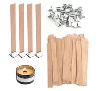 Set de 60 Mechas de Madera para Velas,13x130mm Mecha de Madera con 30 Bases de Metal, Ideal para Velas Artesanales DIY, Ecológicas y Sin Humo Ambientes Románticos y Decoración del Hogar