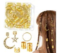 Set de 60 piezas de pulseras y cuentas doradas para el cabello, joyería dorada para el cabello con dijes de estrella y luna para trenzas, pinzas de aleación para mujer, accesorios barrocos para