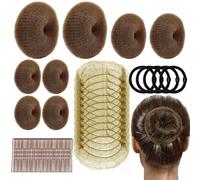 Set de 63 piezas para moños en diferentes tamaños, creador de moños con horquillas y bandas elásticas para mujeres, niños y bailarinas de ballet (Castaño claro)