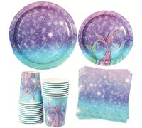 Set de 68 piezas de artículos para temática de , que platos de papel, vasos y servilletas, para una de , con decoraciones para una en con temática submarina