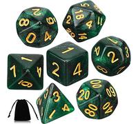 Set de 7 Dados Poliédricos DND con Bolsa Negra para Calabozos y Dragones de Juegos de rol RPG (Nebulosa Verde Negra)