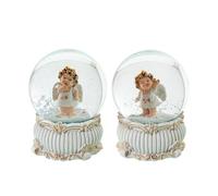 Set de 8 Bolas de Nieve con Figura de un Angel de Resina en Tonos Naturales 6.5x6.5x9 cm