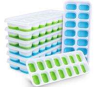 Set de 8 Cubiteras para Hielo con Tapa, JRISBO Bandejas de Cubitos de Hielo Silicone sin BPA y Certificado LFGB, Apilables Moldes Cubitos para Cócteles, Whisky