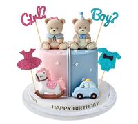 Set de 8 Topper para Tarta Revelación de Género,Decoración de Pastel con Ositos,Coche y Letreros “Boy or Girl” para Baby Shower, Cumpleaños y Fiesta de Revelación de Género,Decora para Tarta y Fiesta
