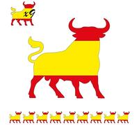 Set de 9 Pegatinas de Toro Español, Diseño Bandera de España, Bandera de España forma de Toro, Adhesivos para Decoración, Distintos Tamaños