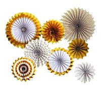 Set De Abanicos De Papel,Abanicos Colgantes,Decoración Navideña,Decoración De Halloween para Fiestas,Bodas, Navidad,Acción De Gracias Y Halloween (8 Piezas Estampadas en Oro)