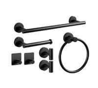 Set de accesorios baño acero inoxidable, toallero montado en la pared, anillo, portarrollos papel higiénico(7pcs-Black)