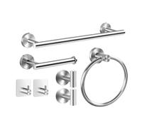 Set de accesorios baño acero inoxidable, toallero montado en la pared, anillo, portarrollos papel higiénico(7pcs-Silver)