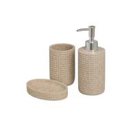 Set de Accesorios de baño 3 Piezas de dispensador portacepillos y jabonera de poliresina Color Beige (Beige)