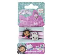 Set de Accesorios de Gabby´s Dollhouse - 4 Coleteros para el Pelo - Color Rosa y Azul - Multicomposición - Pin con la Cara de Gabby y Panty Patitas - Producto Original Diseñado en España