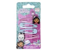 Set de Accesorios de Gabby´s Dollhouse - 4 Horquillas para el Pelo - Color Rosa y Azul - Multicomposición - Pin con la Cara de Gabby y Panty Patitas - Producto Original Diseñado en España