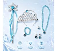 Set de accesorios de princesa con rosa y azul de 6 piezas, que corona, varita de , collar, pulsera, anillo, aretes, joyería de cosplay para fiestas, regalo de para las fiestas