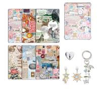 Set de Accesorios Decorativos para Kindle Paperwhite 11ª/12ª Generación, 6 Hojas de Papel Ilustrado, 2 Taponcitos Antipolvo USB-C con Charms y Llavero Colgante Rosa, Regalo para Amantes de la Lectura