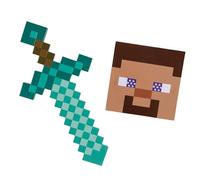 Set de Accesorios Minecraft Disguise - Máscara y Espada de Minecraft Steve - Conjunto de Accesorios Steve - Talla Única - Para Niños 3 Años +