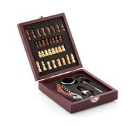 InnovaGoods® Juegos de accesorios para vino 2en1, elegante estuche con tablero de ajedrez, Incluye sacacorchos, tapón dosificador, 32 piezas de ajedrez, acabado en madera.