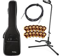 Set de Accesorios Rocktile para Bajo Eléctrico incluyendo Gigbag acolchado para bajo, soporte para bajo, púas y cable para instrumento