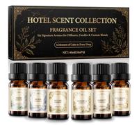 Set de Aceites Aromáticos Inspirados en Hoteles, 6 x 10 ml, Aceites para Difusor, Hogar, Spa, Elaboración de Jabones y Velas DIY, Ambientador con Aromas Cálidos, Frescos y Acogedores, Set de Regalo