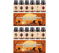 Set de Aceites Esenciales de Halloween - 6 frascos de aceites de aromaterapia caseros para crear fragancias festivas para el hogar, incluyendo Pastel de Calabaza, Manzana Caramelizada y más.