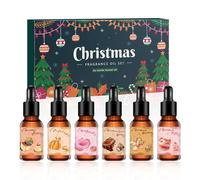 Set de Aceites Esenciales de Navidad para Difusor, 6 Botellas x 10ml con Aromas de Árbol de Navidad, Vainilla, Canela-Manzana, Kit de Aromaterapia Regalo para Fiestas
