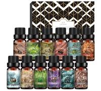 Set de Aceites Esenciales para Difusores, 12 x 10 ml aromaterapia natural pura con fragancia amaderada, regalo para fabricación de jabón, fabricación de velas, spa, regalos para cumpleaños Navidad