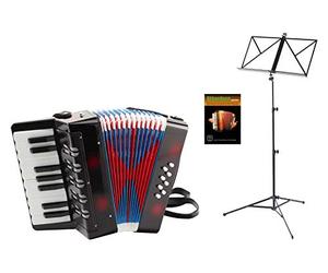 Set de Acordeón Infantil Classic Cantabile Bambino (acordeón infantil de 8 bajos con 17 tonos, bolsa y correa de hombro in tril y escuela) Negro