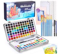 Set de Acuarela 128 Colores en Caja Portátil Colores Surtidos, Set de Acuarela con Herramientas de Dibujo, Ideal para Artistas y Pintores Aficionados